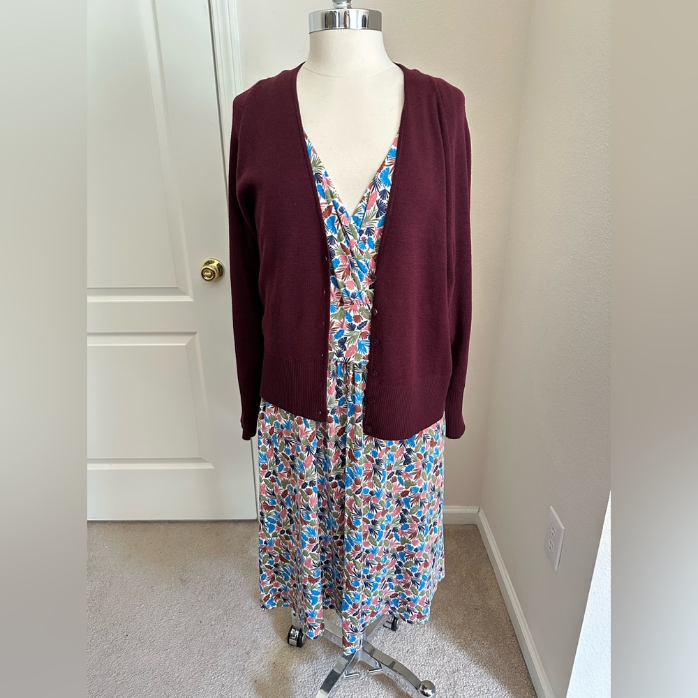 Talbots Wool Blend V-Neck Cardigan In Deep Burgundy Size 1X New With Tags - Picture 7 of 10